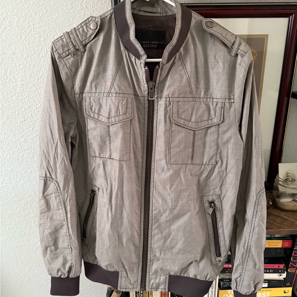 Zara Men's Brown and Tan Bomber Jacket